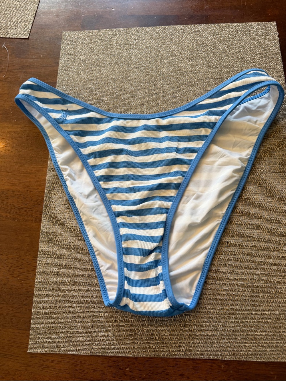 Ralph Lauren Polo High Waisted Bikini Bottoms in Blue and White Stripe